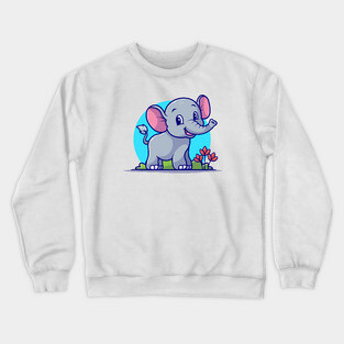 Cute Elephant Smiling Cartoon Vector Icon Illustration Crewneck Sweatshirt