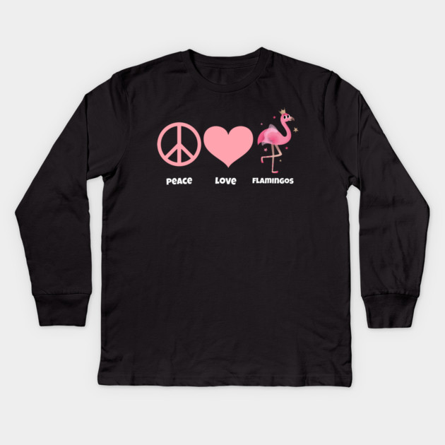 Peace, Love, & Flamingos Kids Long Sleeve T-Shirt by MCALTees