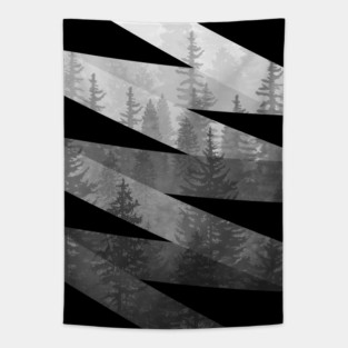 Geometric Swirl Misty Forest - Black & White Tapestry