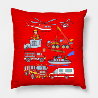 Ambulance Fire Department Fireman Trucks and Vehicles Pillow