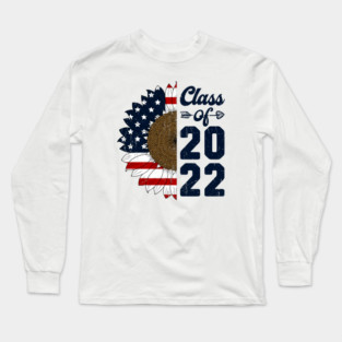 Senior 22 Class of 2022 Grad Sunflower American Flag Long Sleeve T-Shirt