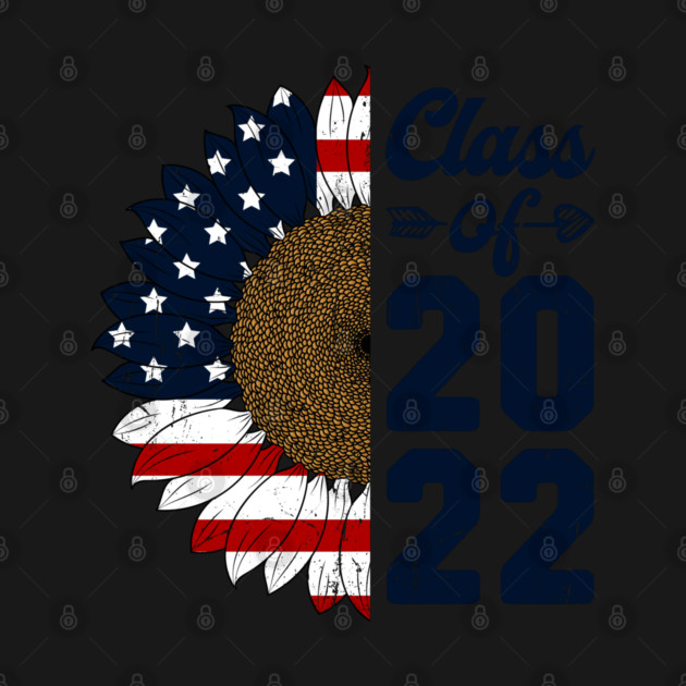 Senior 22 Class of 2022 Grad Sunflower American Flag by Tshirtiz