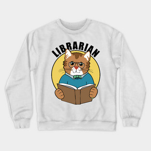 Librarian Cat Man Reading Book Crewneck Sweatshirt