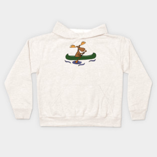 Funny Moose Canoeing Cartoon Kids Hoodie