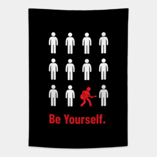 Be Yourself Guitarist Stickman Silhouette Dark Theme Tapestry