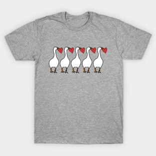 Silly Goose Holding Stolen Red Love Heart Valentines Day Five Birds T-Shirt