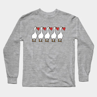 Silly Goose Holding Stolen Red Love Heart Valentines Day Five Birds Long Sleeve T-Shirt