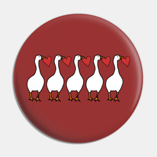 Silly Goose Holding Stolen Red Love Heart Valentines Day Five Birds Pin