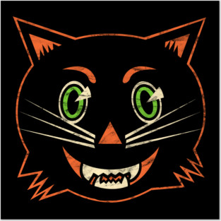Vintage Halloween Black Cat Posters and Art