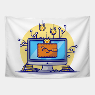 Online CryptoCurrency Cartoon Vector Icon Illustration Tapestry