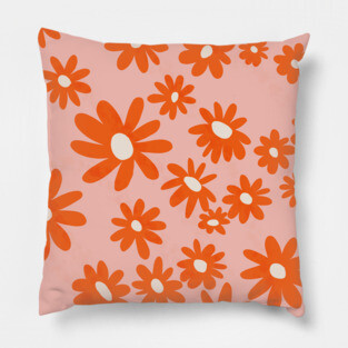 orange retro floral Pillow