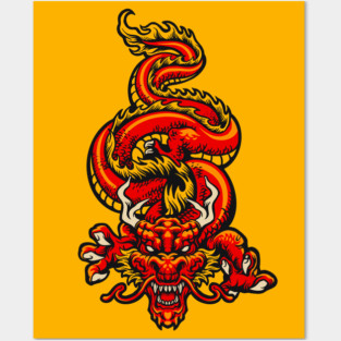 Retro Japanese Dragon Posters and Art