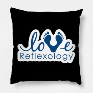 Love Reflexology - (white outline) blue font Pillow