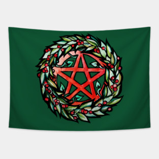 Pagan Witch Yule Wreath Tapestry