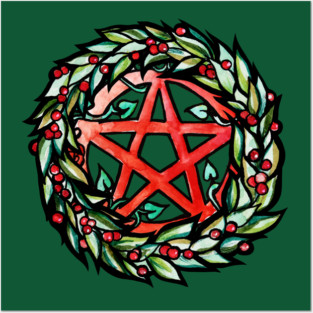 Pagan Witch Yule Wreath Posters and Art