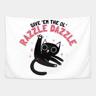 Give ’Em the Ol’ Razzle Dazzle – Cute Black Cat Cartoon Tapestry