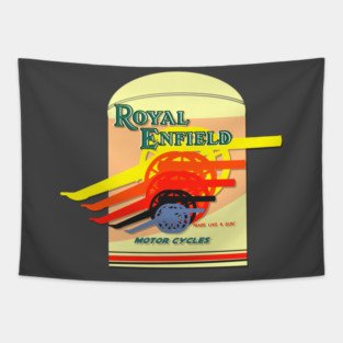 Retro Royal Enfield Motorcycles Design by MotorManiac Tapestry