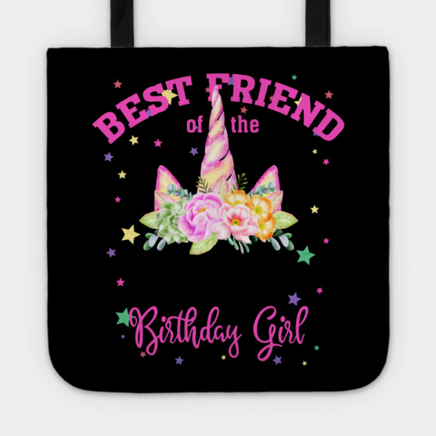 Best Friend of the Birthday Girl! Unicorn Face Theme Gift print Tote by creative