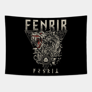 Norse Pagan Fenrir Wolf Ragnarok Viking Mythology Valknut Tapestry