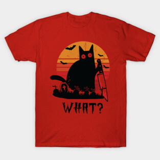 What? Funny Scary Black Cat With Knife Halloween Cat Lover Gift T-Shirt