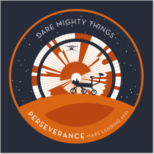 Mars Perseverance Rover Parachute (black and blue backgrounds) Posters and Art