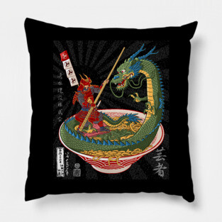 Samurai battles Dragon over ramen Pillow