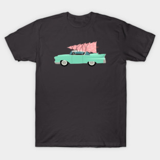 Aqua car with pink Classic Christmas tree T-Shirt