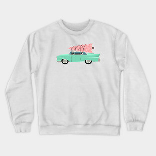 Aqua car with pink Classic Christmas tree Crewneck Sweatshirt