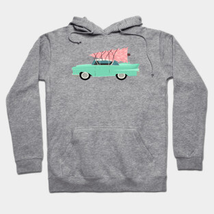Aqua car with pink Classic Christmas tree Hoodie
