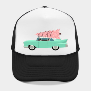 Aqua car with pink Classic Christmas tree Hat