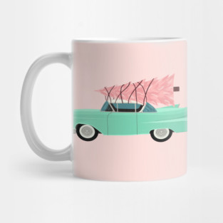 Aqua car with pink Classic Christmas tree Mug