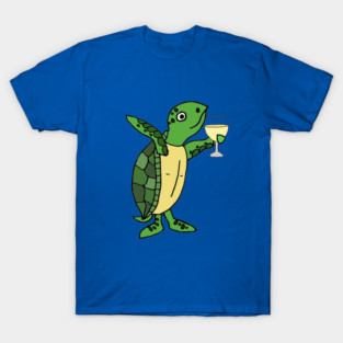 Funny Sea Turtle Drinking Wine Cartoon T-Shirt