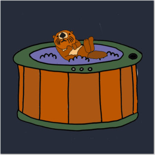 Funny Sea Otter Soaking in Hot tub Cartoon Posters and Art