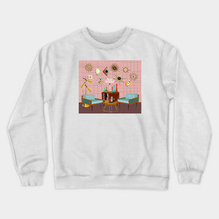 Mid century brick wall with clock collection Crewneck Sweatshirt