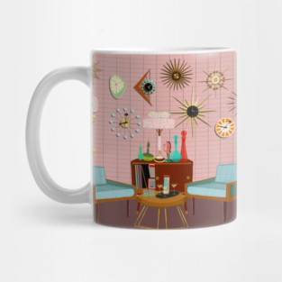 Mid century brick wall with clock collection Mug
