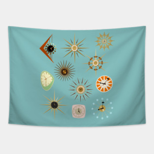 Mid Century Modern Clocks Tapestry