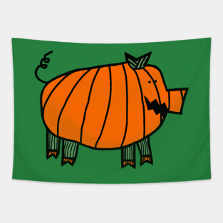 Funny Halloween Cute Pumpkin Pig Tapestry