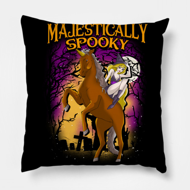 Majestically Spooky Witch & Unicorn Halloween Funn Pillow by creative