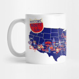 Route 66 map blue Mug
