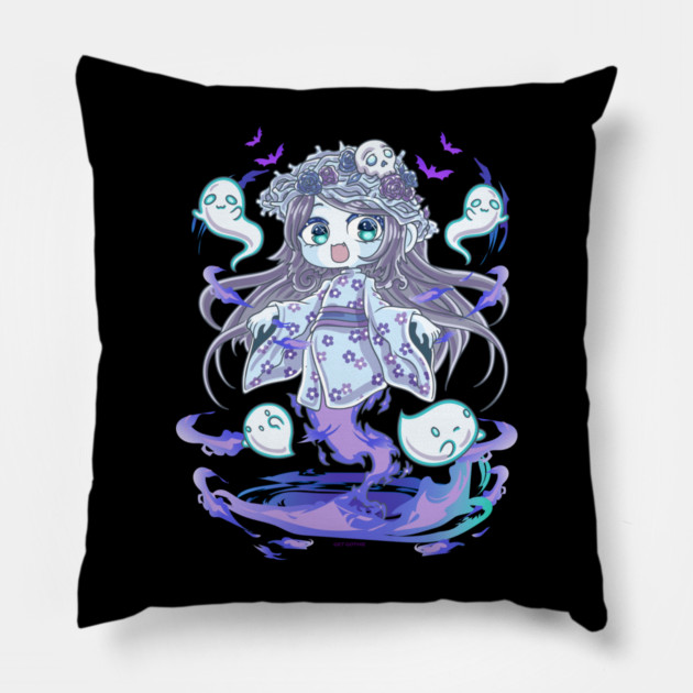 Chibi Ghost Spirit Cute Creepy Halloween Chibis Pillow by belownormal
