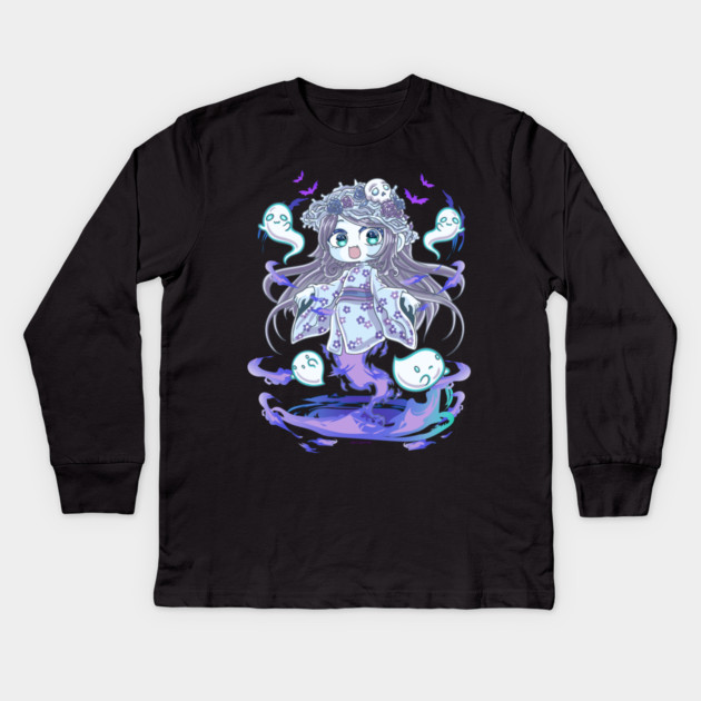 Chibi Ghost Spirit Cute Creepy Halloween Chibis Kids Long Sleeve T-Shirt by belownormal
