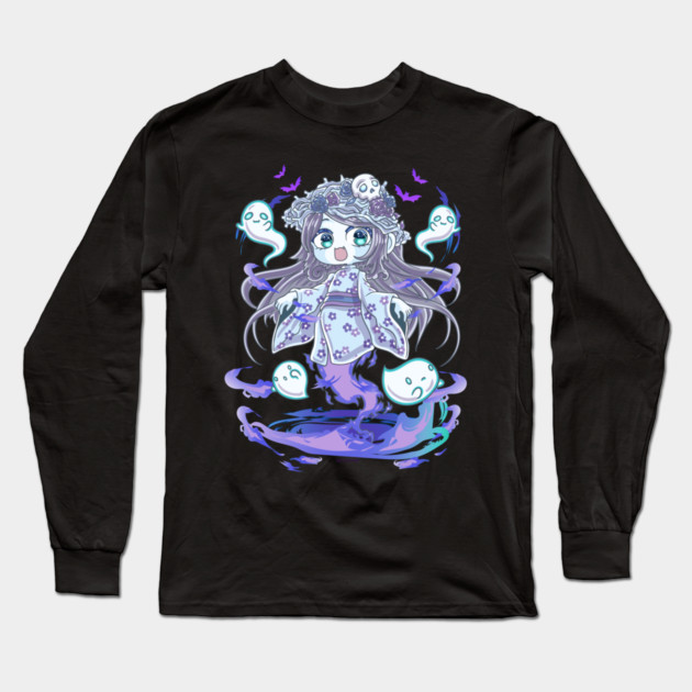 Chibi Ghost Spirit Cute Creepy Halloween Chibis Long Sleeve T-Shirt by belownormal