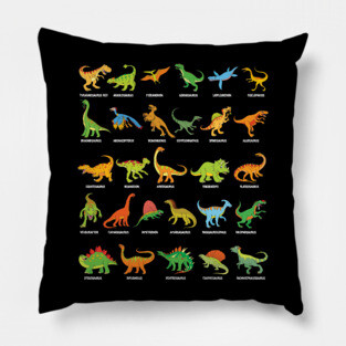 Dinosaur Species with Names Dino T-Rex Velociraptor Triceratops Dinosaurs Pillow
