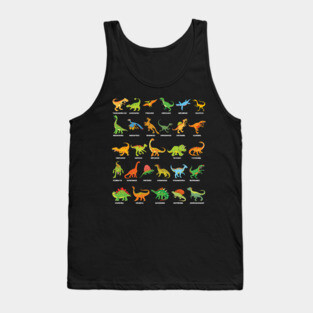 Dinosaur Species with Names Dino T-Rex Velociraptor Triceratops Dinosaurs Tank Top