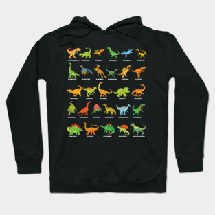 Dinosaur Species with Names Dino T-Rex Velociraptor Triceratops Dinosaurs Hoodie