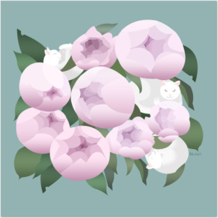 Peonies and cats Posters and Art