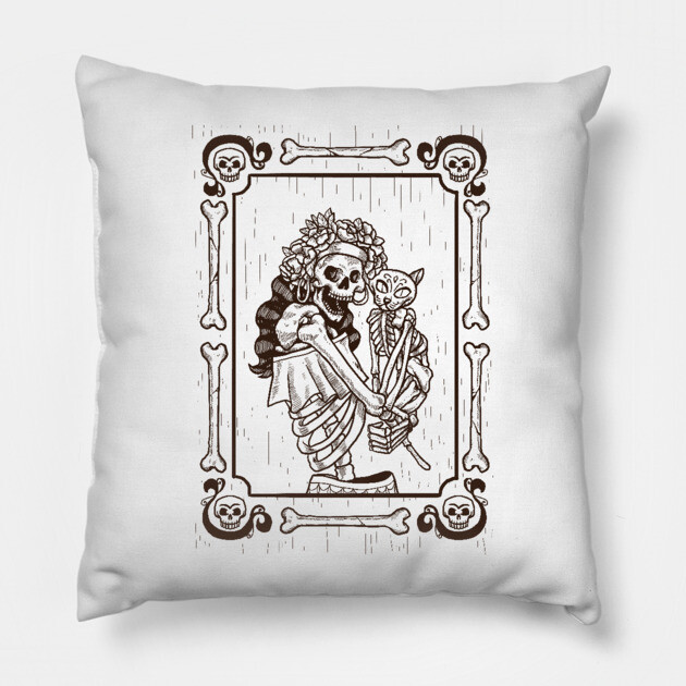 Dia De Los Muertos Cat Lady Pillow by MCALTees