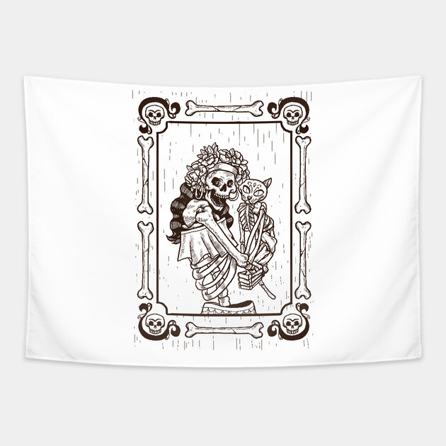 Dia De Los Muertos Cat Lady Tapestry by MCALTees