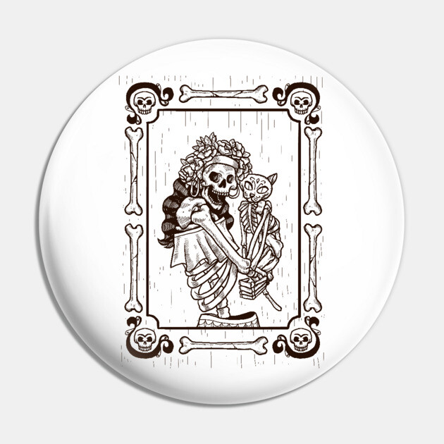 Dia De Los Muertos Cat Lady Pin by MCALTees