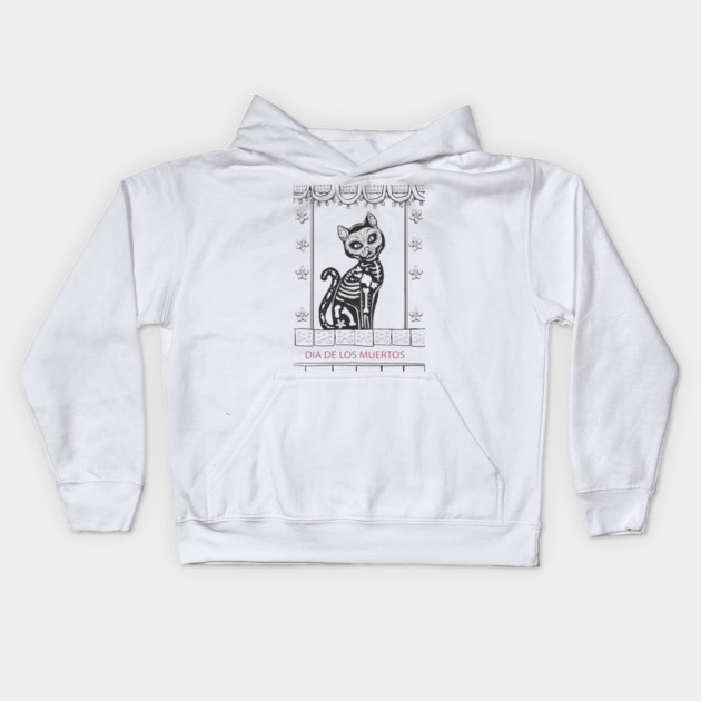 Dia De Los Muertos Cat Kids Hoodie by MCALTees